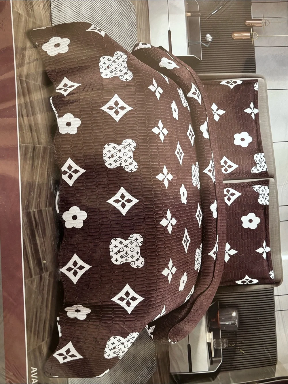 Brown Floral Geometric Quilted Bedspread - Home Accents